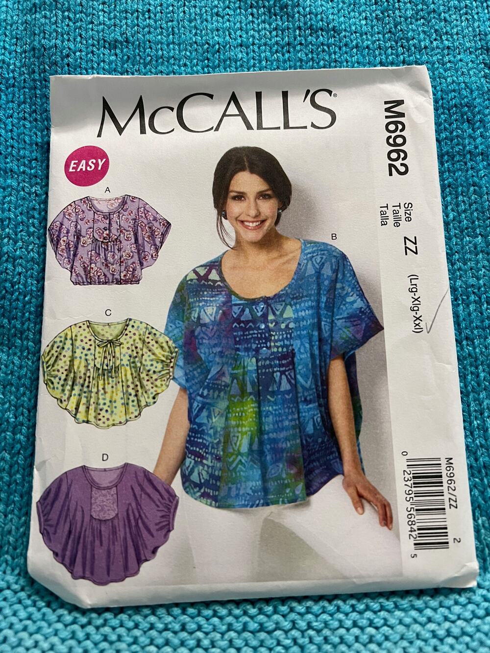 McCalls 6962 Sewing pattern top flutter sleeve size L XL XXL